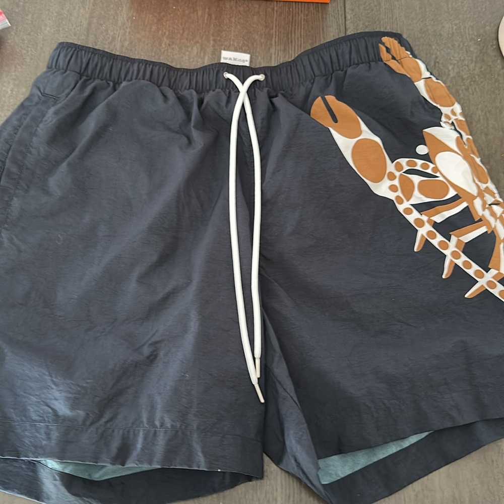 Hermes Marine blue and Brown Board Shorts with Elastic Waistband
